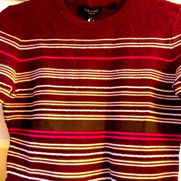 NWT TED BAKER London Leytina Burg Gold Metallic Peplum Sweater 2 MSRP $189 - Picture 7 of 10